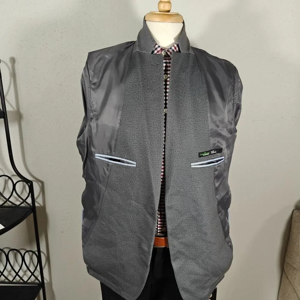 Haggar Men's In Motion Knitted Blazer Slim Fit Gray Poly Blend Size 46L‎